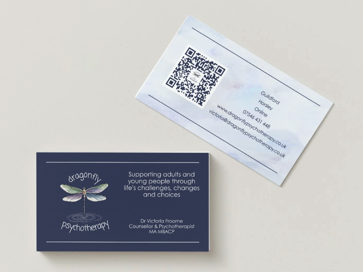 Dragonfly Psychotherapy brand identity and print design by LunaClara Design Surrey